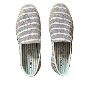 TOMS Blue and White Striped Espadrilles Shoes